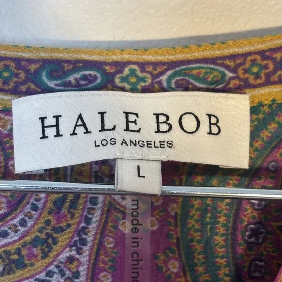 Hale Bob Paisley Print Long Sleeve Belted Dress L - Picture 4 of 13